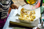 Banana roti with condensed milk topping
